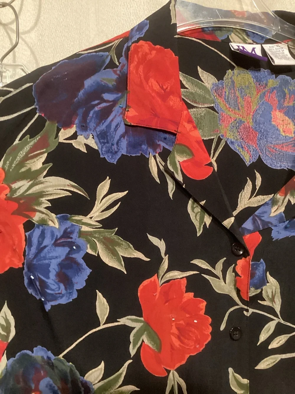 Black Floral Button-Up Jacket, Top and Skirt Set - Red & Royal Blue Blooms - Picture 8 of 8
